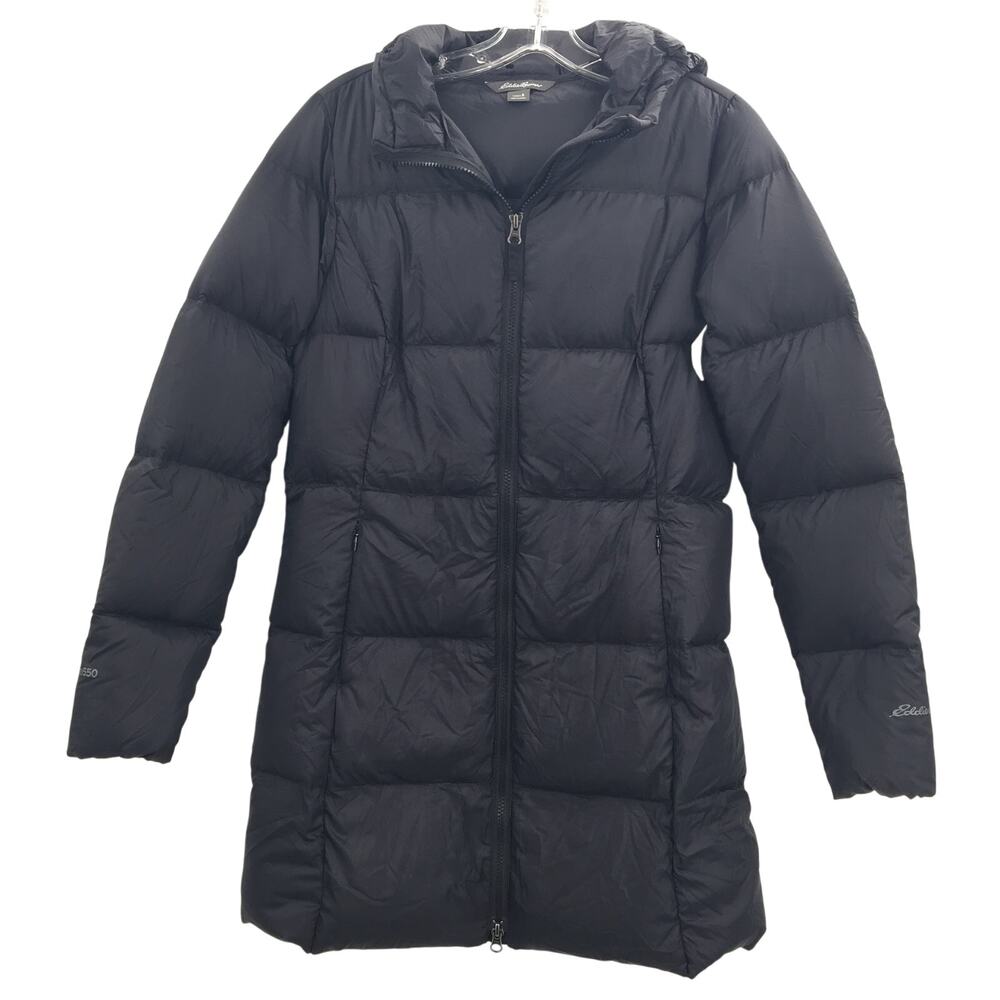 Eddie Bauer Women's Full Zip Up Hooded Puffer Jacket Long Sleeve Black Small NWT
